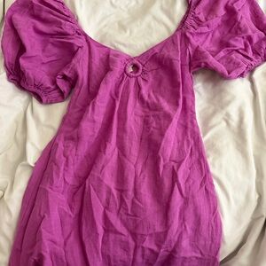 Chic Purple Puff Sleeve Midi Dress